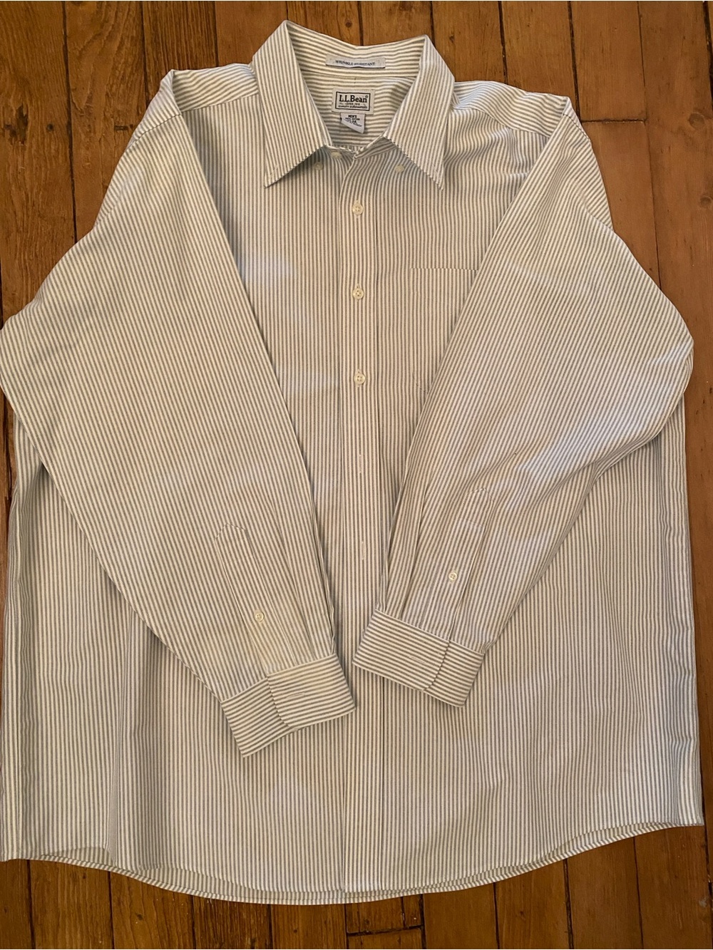 L.L. Bean Men’s Oxford cloth Long-Sleeve bengal Striped Dress Shirt - White/Blue